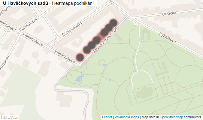 Mapa U Havlíčkových sadů - Firmy v ulici.
