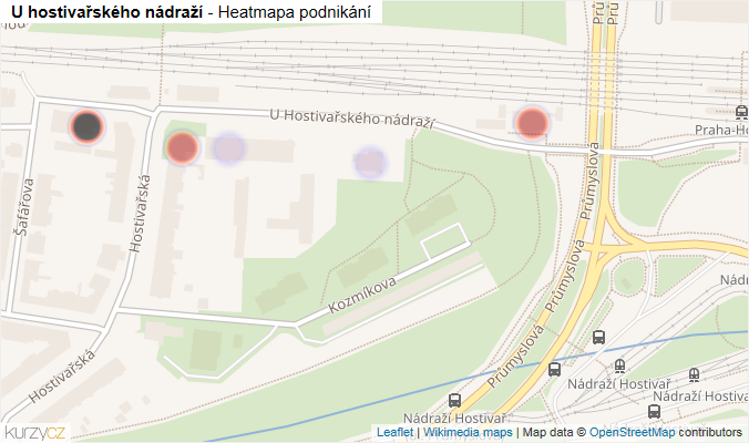 Mapa U hostivařského nádraží - Firmy v ulici.