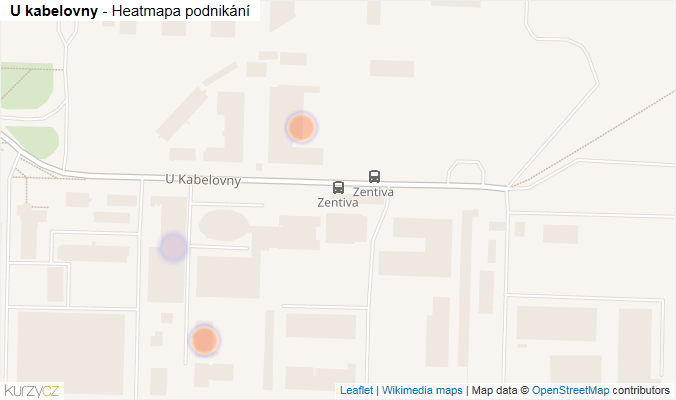 Mapa U kabelovny - Firmy v ulici.