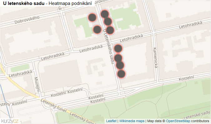 Mapa U letenského sadu - Firmy v ulici.