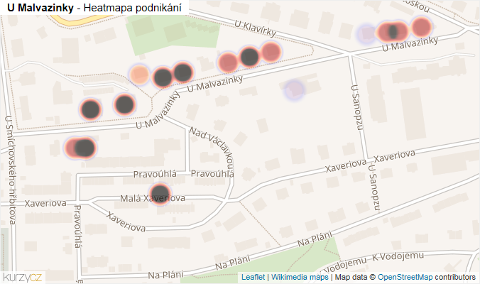 Mapa U Malvazinky - Firmy v ulici.