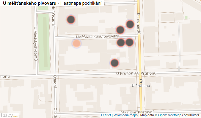 Mapa U měšťanského pivovaru - Firmy v ulici.