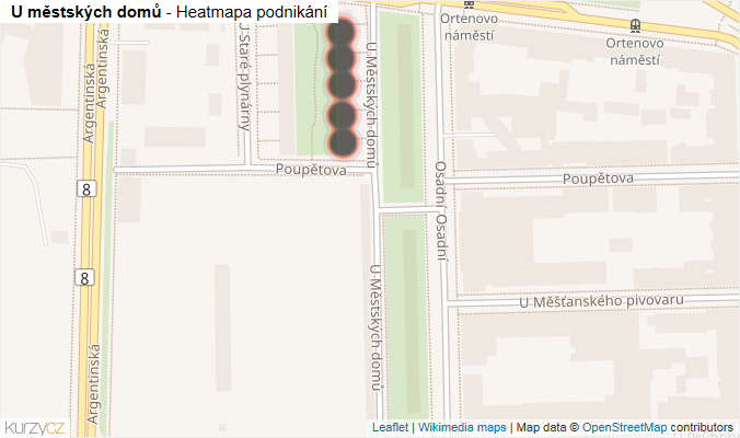 Mapa U městských domů - Firmy v ulici.