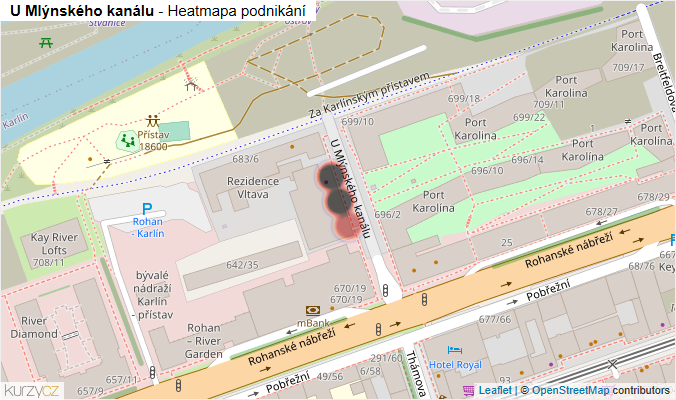 Mapa U Mlýnského kanálu - Firmy v ulici.