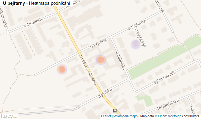 Mapa U pejřárny - Firmy v ulici.
