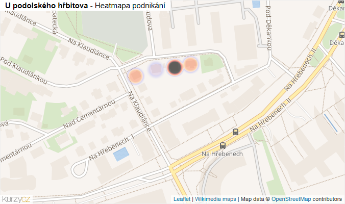 Mapa U podolského hřbitova - Firmy v ulici.