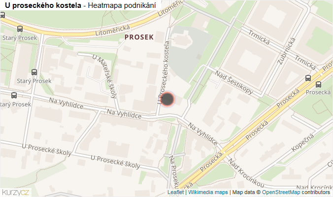 Mapa U proseckého kostela - Firmy v ulici.