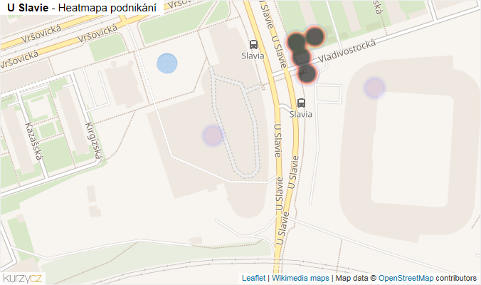 Mapa U Slavie - Firmy v ulici.