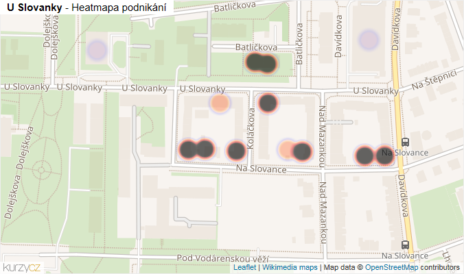Mapa U Slovanky - Firmy v ulici.
