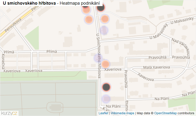 Mapa U smíchovského hřbitova - Firmy v ulici.