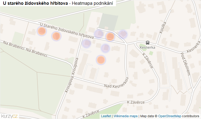Mapa U starého židovského hřbitova - Firmy v ulici.