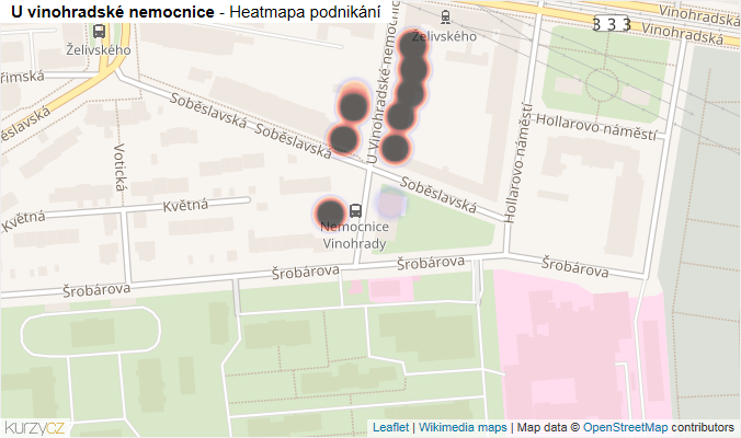 Mapa U vinohradské nemocnice - Firmy v ulici.