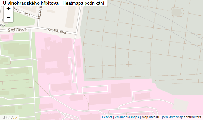 Mapa U vinohradského hřbitova - Firmy v ulici.