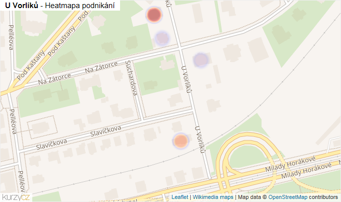 Mapa U Vorlíků - Firmy v ulici.