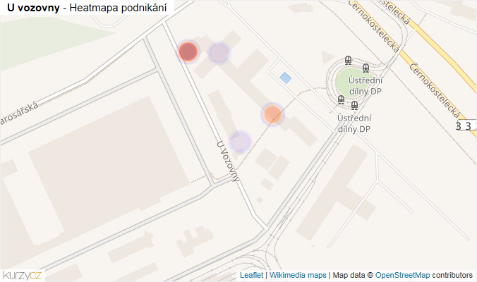 Mapa U vozovny - Firmy v ulici.