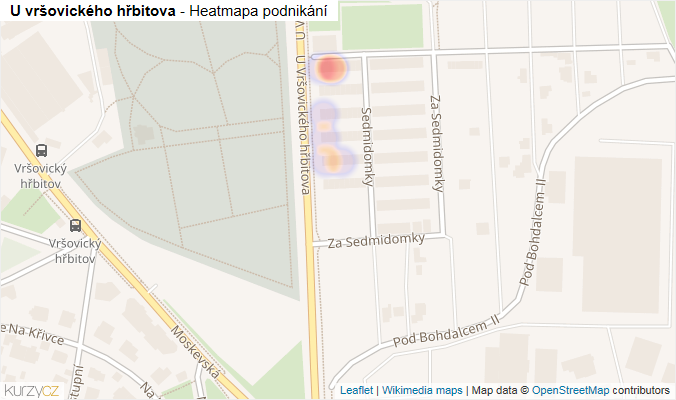 Mapa U vršovického hřbitova - Firmy v ulici.