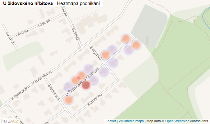 Mapa U židovského hřbitova - Firmy v ulici.