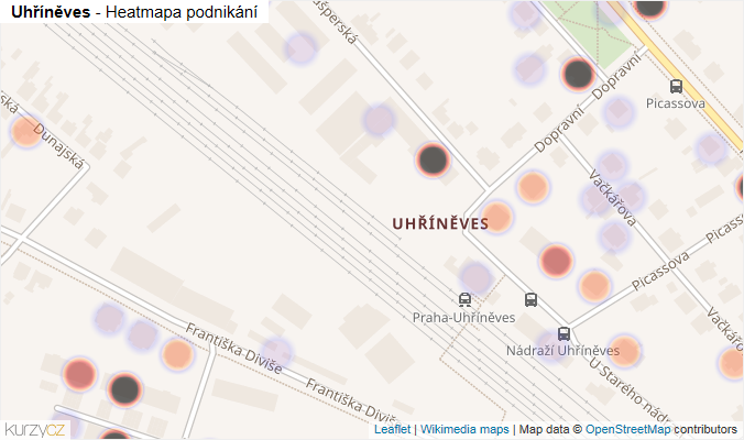Mapa Uhříněves - Firmy v části obce.
