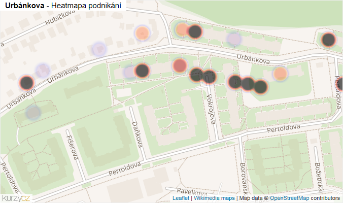 Mapa Urbánkova - Firmy v ulici.