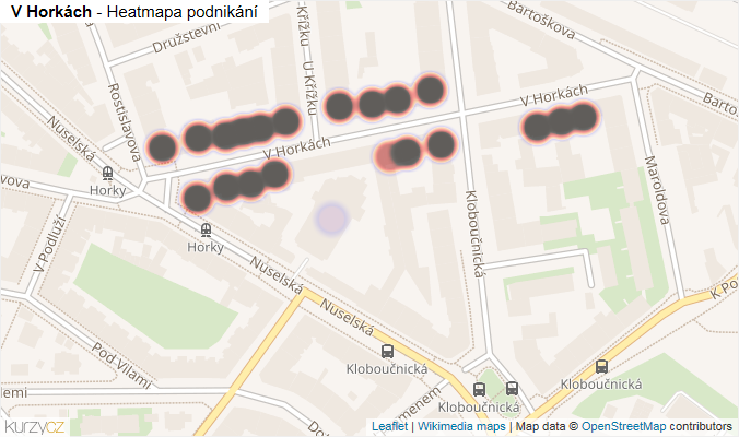 Mapa V Horkách - Firmy v ulici.