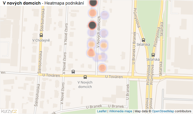 Mapa V nových domcích - Firmy v ulici.