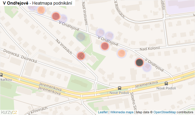 Mapa V Ondřejově - Firmy v ulici.