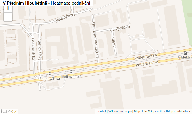 Mapa V Předním Hloubětíně - Firmy v ulici.