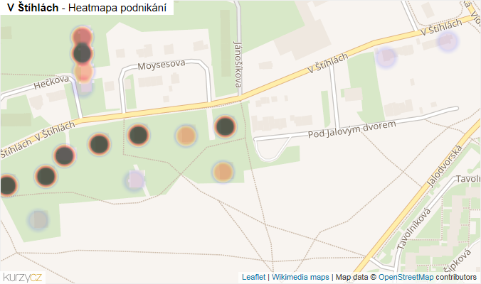 Mapa V Štíhlách - Firmy v ulici.