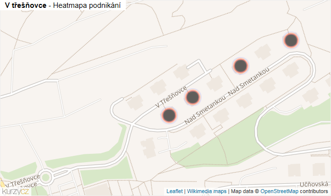 Mapa V třešňovce - Firmy v ulici.