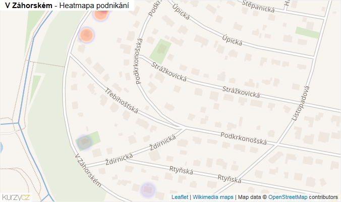 Mapa V Záhorském - Firmy v ulici.