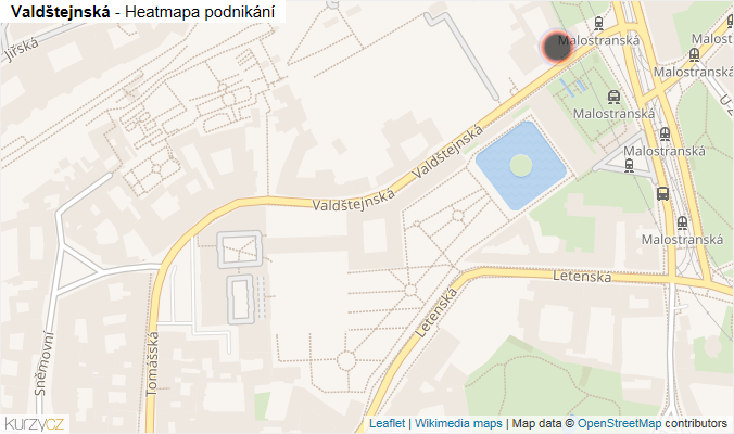 Mapa Valdštejnská - Firmy v ulici.