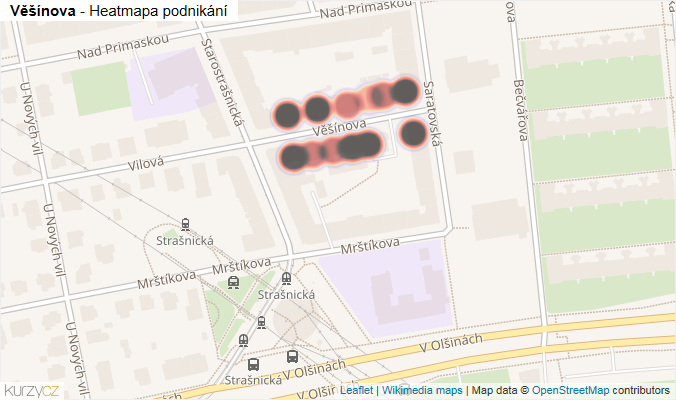 Mapa Věšínova - Firmy v ulici.