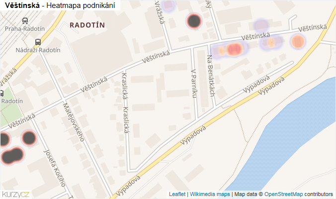 Mapa Věštínská - Firmy v ulici.