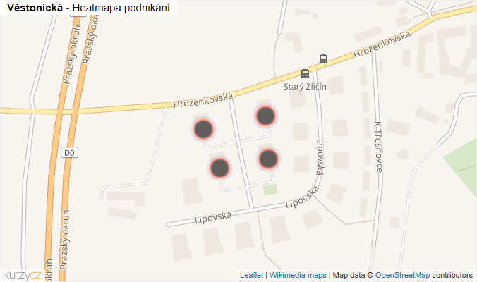 Mapa Věstonická - Firmy v ulici.