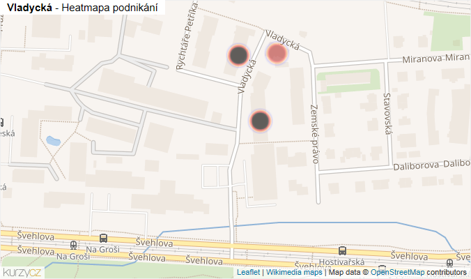 Mapa Vladycká - Firmy v ulici.