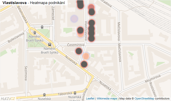 Mapa Vlastislavova - Firmy v ulici.