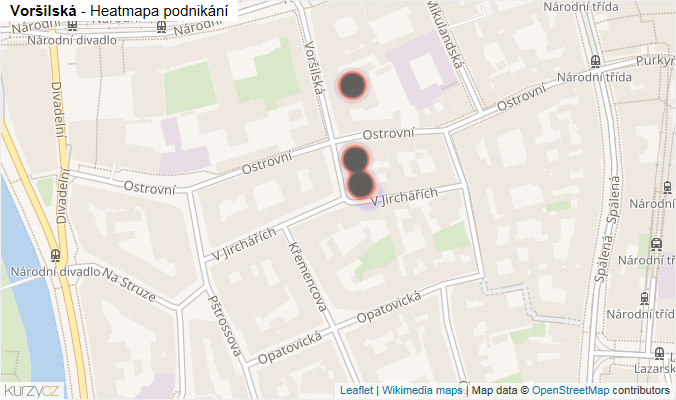 Mapa Voršilská - Firmy v ulici.
