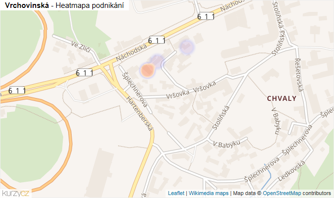 Mapa Vrchovinská - Firmy v ulici.