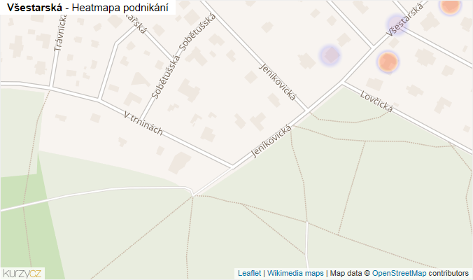 Mapa Všestarská - Firmy v ulici.