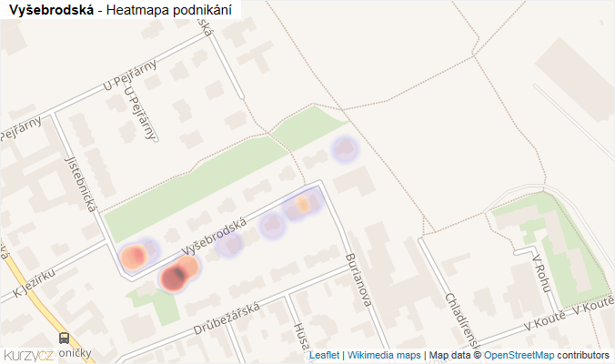 Mapa Vyšebrodská - Firmy v ulici.