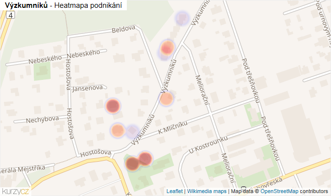 Mapa Výzkumníků - Firmy v ulici.