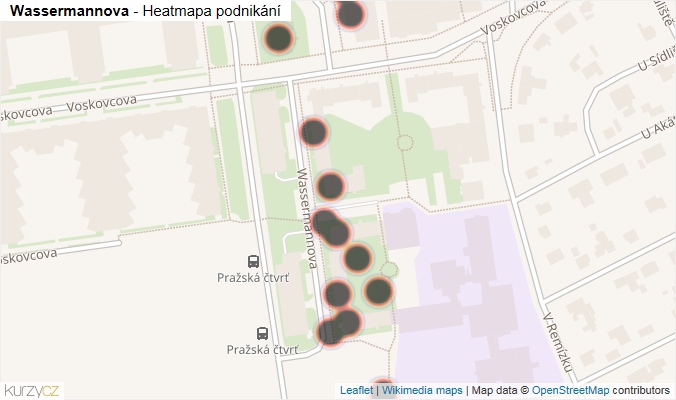 Mapa Wassermannova - Firmy v ulici.