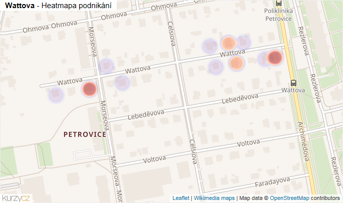 Mapa Wattova - Firmy v ulici.