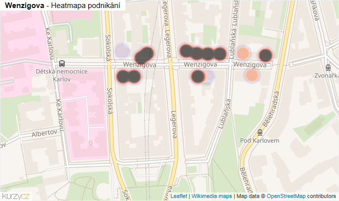 Mapa Wenzigova - Firmy v ulici.