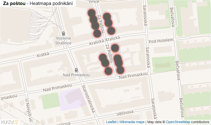 Mapa Za poštou - Firmy v ulici.