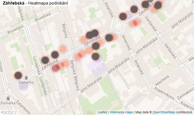 Mapa Záhřebská - Firmy v ulici.