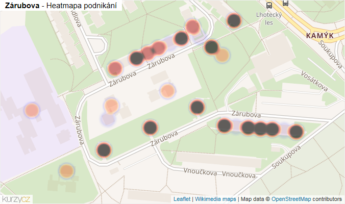 Mapa Zárubova - Firmy v ulici.