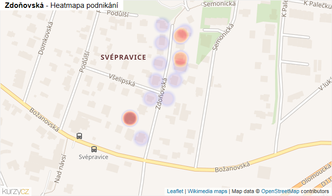 Mapa Zdoňovská - Firmy v ulici.
