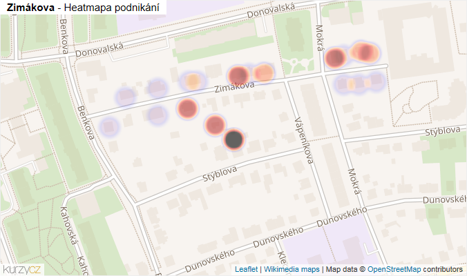 Mapa Zimákova - Firmy v ulici.