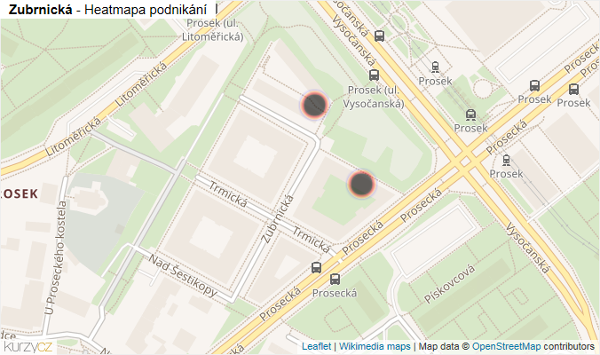 Mapa Zubrnická - Firmy v ulici.